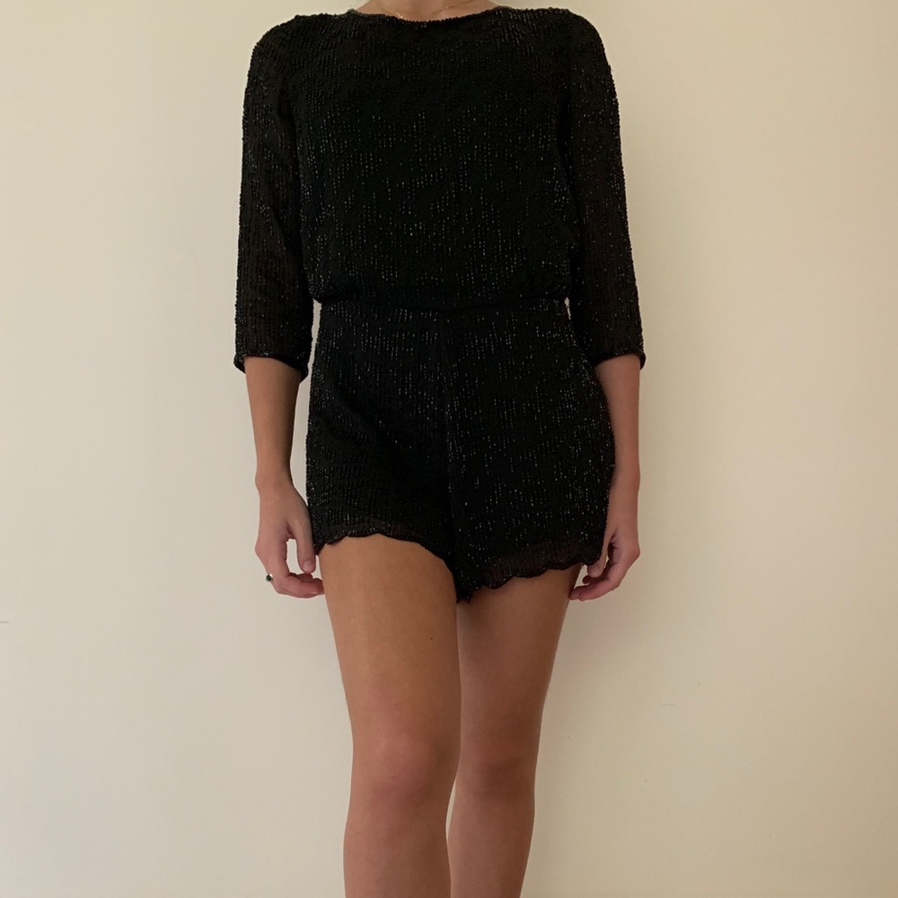 Free People Black Beaded Romper